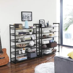 New SONGMICS Portemanteau à roulettes double barre marron rustique