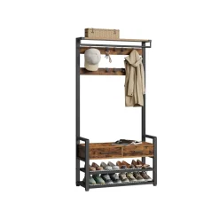 Clearance SONGMICS Porte-manteau d’entrée avec 10 crochets amovibles marron rustique et noir d'encre Marron Rustique + Noir D'Encre