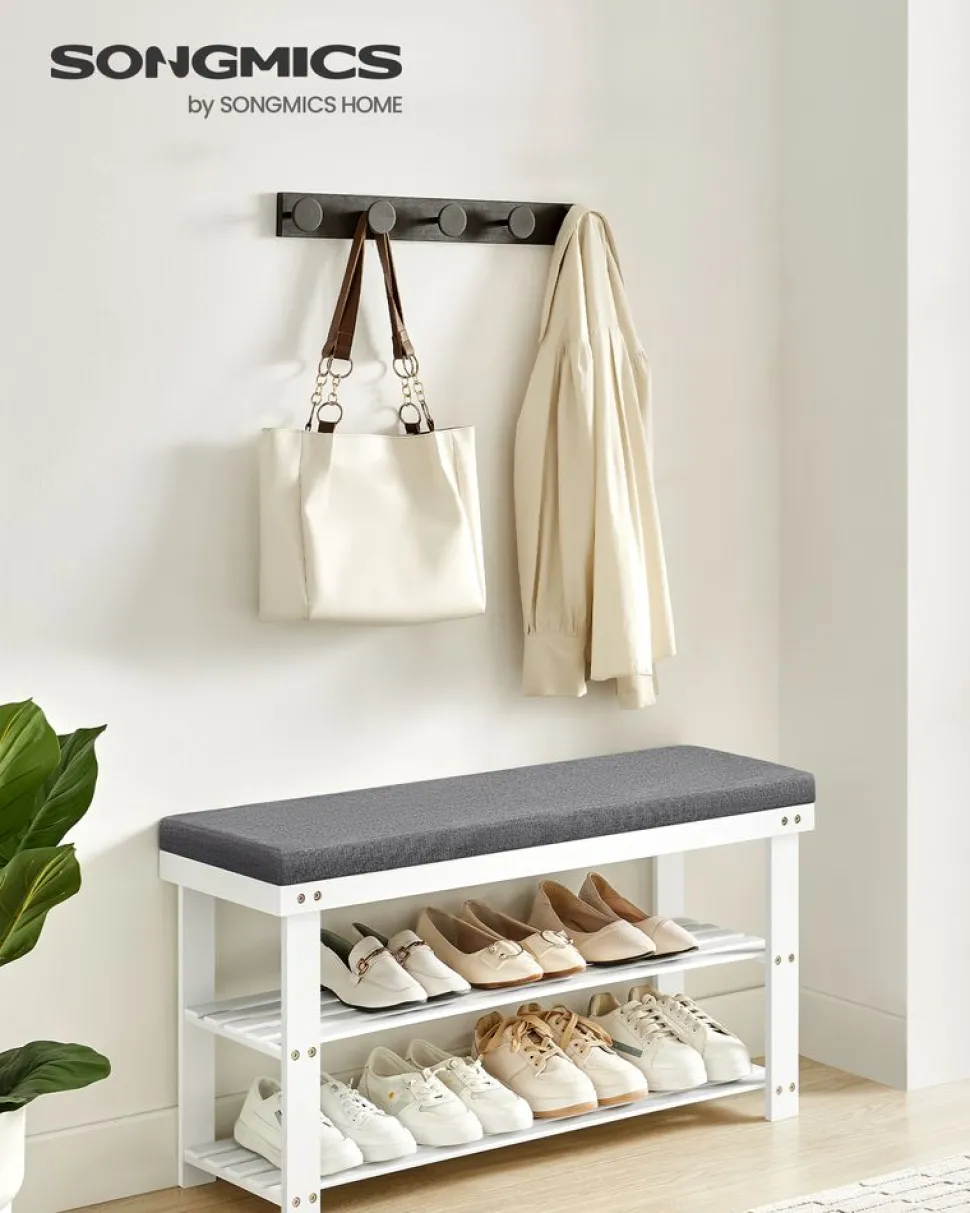 Fashion SONGMICS Porte-manteau et banc à chaussures 3 niveaux beige naturel