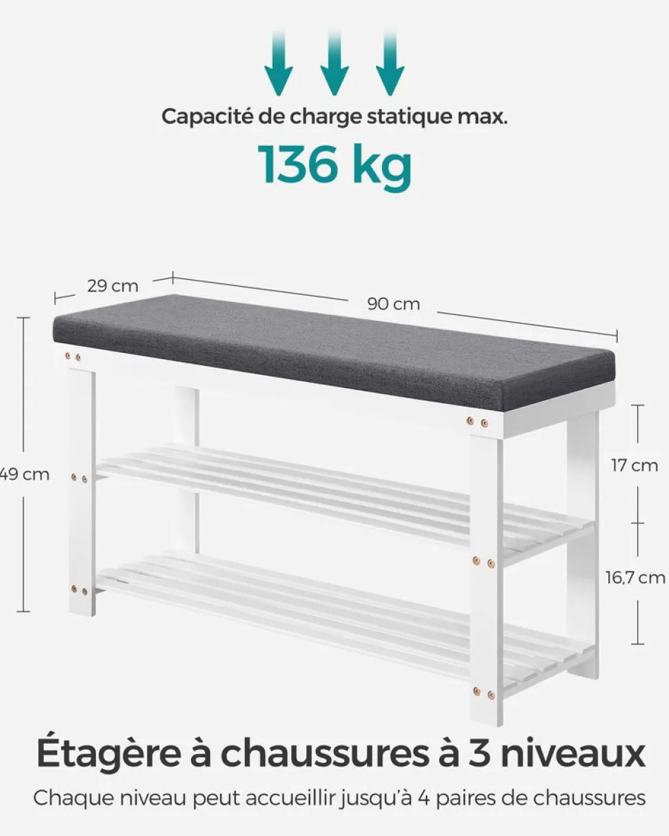 Fashion SONGMICS Porte-manteau et banc à chaussures 3 niveaux beige naturel