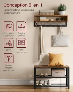 Shop SONGMICS Porte-manteau et banc à chaussures Marron Rustique