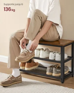 Shop SONGMICS Porte-manteau et banc à chaussures Marron Rustique