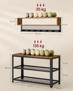 Shop SONGMICS Porte-manteau et banc à chaussures Marron Rustique