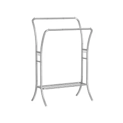 Discount SONGMICS Portemanteau mobile double barre centrale réglable marron Marron Rustique + Noir D'Encre