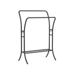 Discount SONGMICS Portemanteau mobile double barre centrale réglable marron Marron Rustique + Noir D'Encre