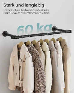 Store SONGMICS Porte-manteau mural 4 crochets doubles en métal bambou naturel