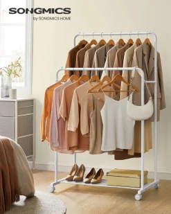 Clearance SONGMICS Porte-serviette sur pied 4 crochets blanc perle et marron camel