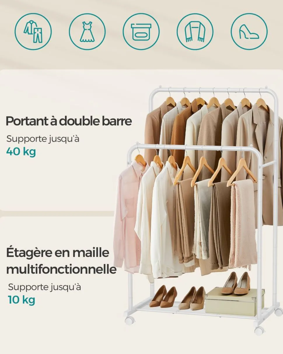 Clearance SONGMICS Porte-serviette sur pied 4 crochets blanc perle et marron camel