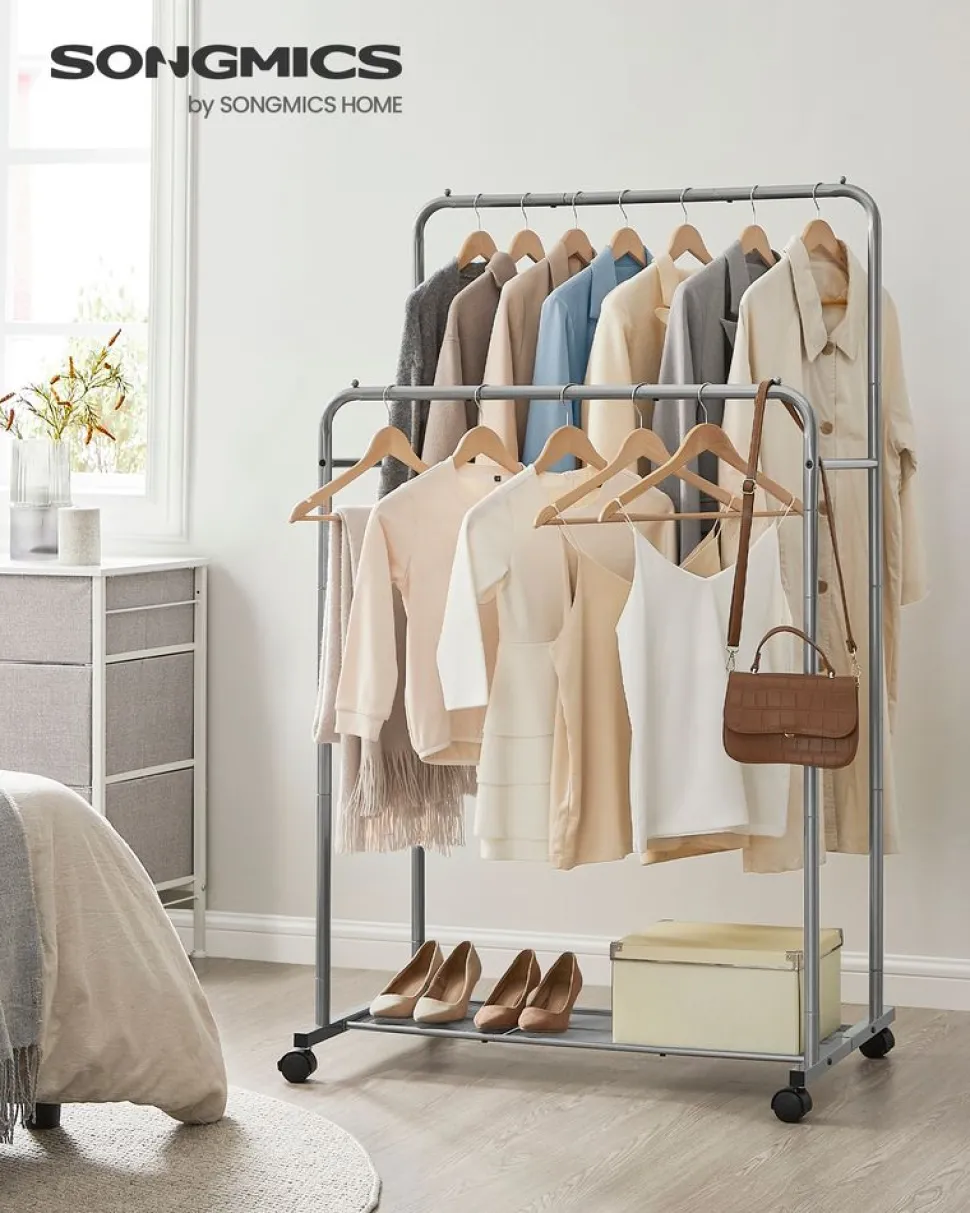 Clearance SONGMICS Porte-serviette sur pied 4 crochets blanc perle et marron camel