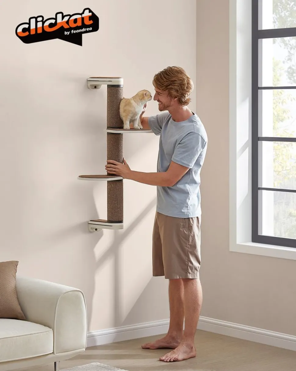 New SONGMICS Poteau à griffer avec 2 plateformes Marron Avoine + Marron Café