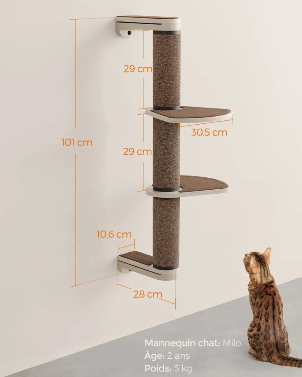 New SONGMICS Poteau à griffer avec 2 plateformes Marron Avoine + Marron Café