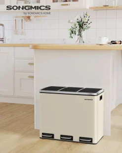 Outlet SONGMICS Poubelle cuisine 3 x 18L avec pétal beige sable