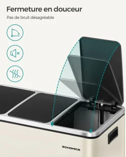 Outlet SONGMICS Poubelle cuisine 3 x 18L avec pétal beige sable