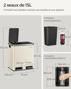 Cheap SONGMICS Poubelle cuisine 2 x 15L avec pétal beige sable