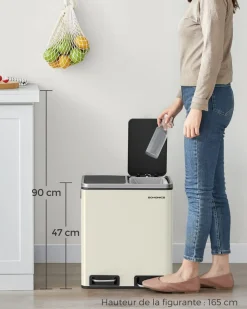 Cheap SONGMICS Poubelle cuisine 2 x 15L avec pétal beige sable