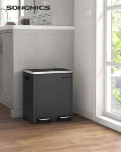 Cheap SONGMICS Poubelle cuisine 2 x 15L avec pétal beige sable