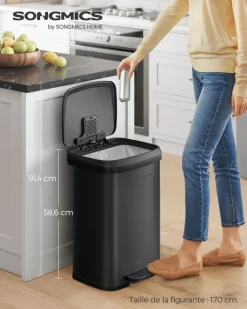 Cheap SONGMICS Poubelle de cuisine 50 L beige sable et gris tourterelle