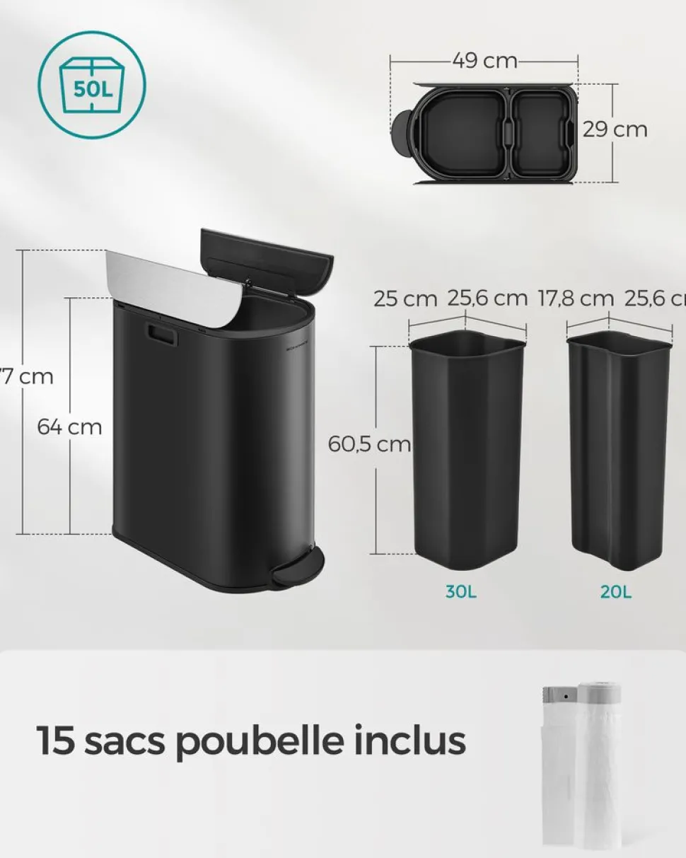 Flash Sale SONGMICS Poubelle de Cuisine Double 30L et 20L