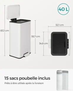 Flash Sale SONGMICS Poubelle de cuisine 40L blanc