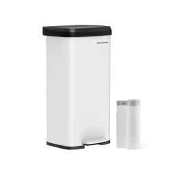 Sale SONGMICS Poubelle de cuisine 68L en métal blanc noir
