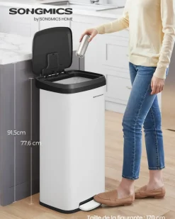 Sale SONGMICS Poubelle de cuisine 68L en métal blanc noir
