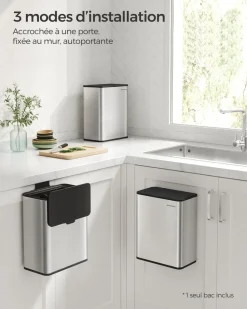 Clearance SONGMICS Poubelle de cuisine murale 8L avec couvercle argent métallique