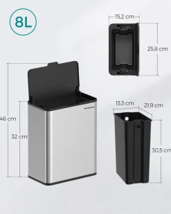 Clearance SONGMICS Poubelle de cuisine murale 8L avec couvercle argent métallique