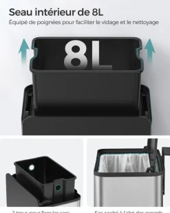 Clearance SONGMICS Poubelle de cuisine murale 8L avec couvercle argent métallique