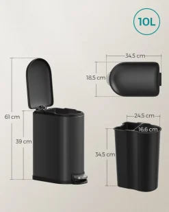 Best Sale SONGMICS Poubelle de salle de bain 10L Noir d'Encre