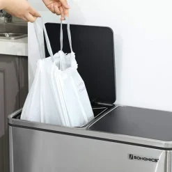 New SONGMICS Poubelle 30L avec pédale en Acier blanc cassé