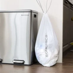 New SONGMICS Poubelle 30L avec pédale en Acier blanc cassé