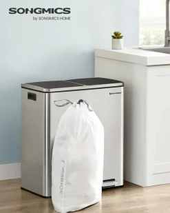 New SONGMICS Poubelle 30L avec pédale en Acier blanc cassé