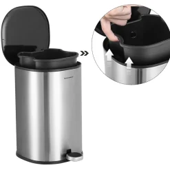 New SONGMICS Poubelle rond 30L argent