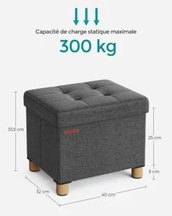 New SONGMICS Pouf 38 x 38 x 40 cm noir