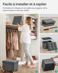 New SONGMICS Pouf 38 x 38 x 40 cm noir