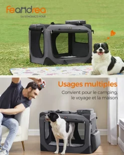 New SONGMICS Sac transport chat chien xl tissu oxford et filet 81 x 58 x 58 cm Gris