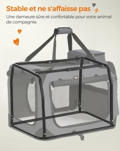 New SONGMICS Sac transport chat chien xl tissu oxford et filet 81 x 58 x 58 cm Gris