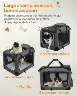 New SONGMICS Sac transport chat chien xl tissu oxford et filet 81 x 58 x 58 cm Gris