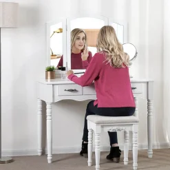 Shop SONGMICS Set coiffeuse 3 miroirs Blanc