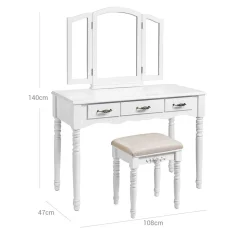 Shop SONGMICS Set coiffeuse 3 miroirs Blanc