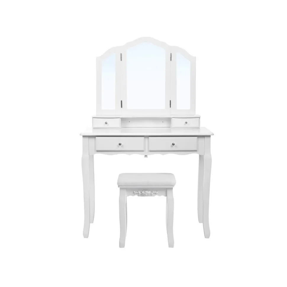 Cheap SONGMICS Set coiffeuse 3 miroirs arqués Blanc