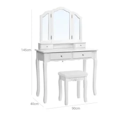 Cheap SONGMICS Set coiffeuse 3 miroirs arqués Blanc