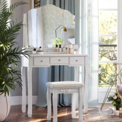 Store SONGMICS Set coiffeuse 3 miroirs sans cadre