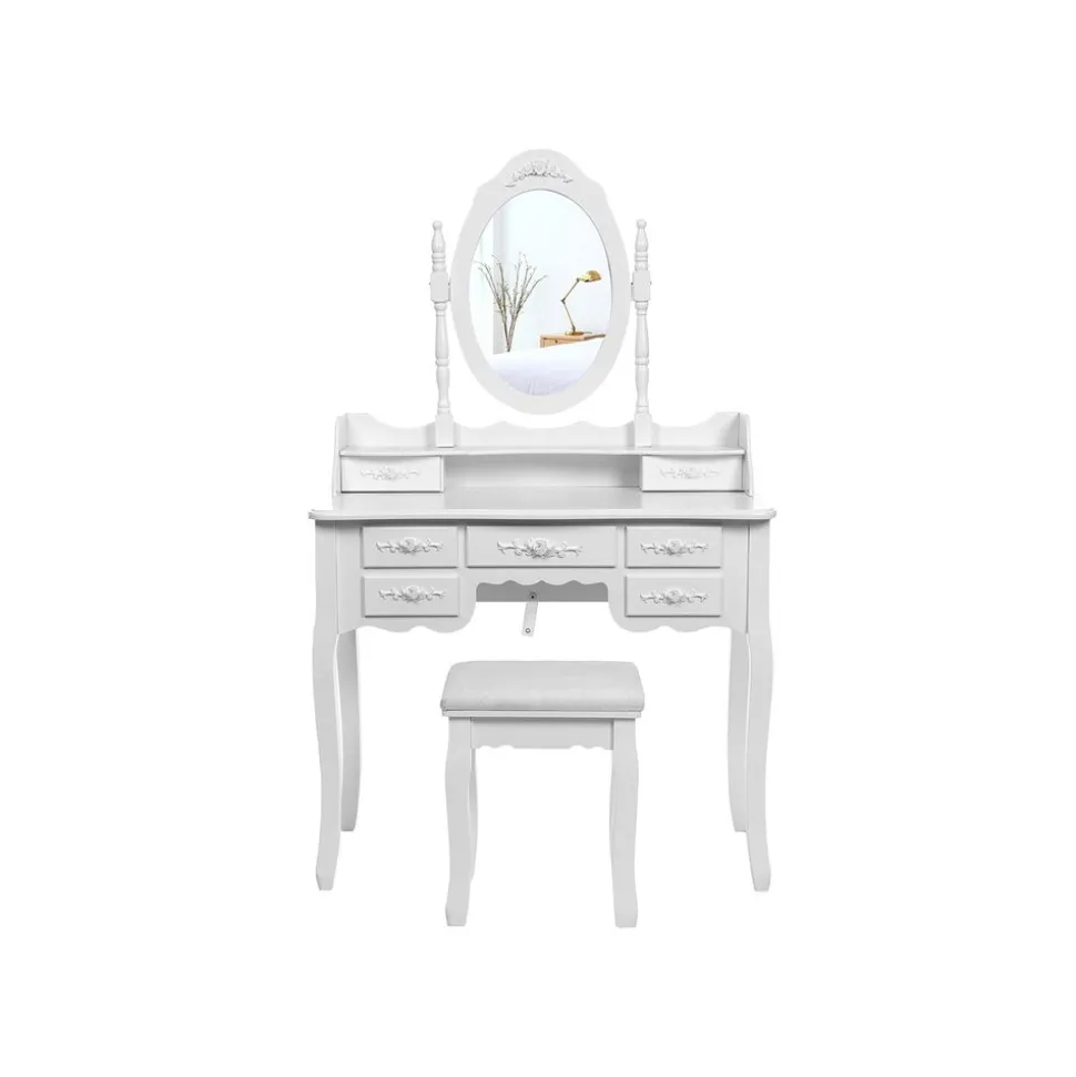 Clearance SONGMICS Set coiffeuse 7 tiroirs Blanc