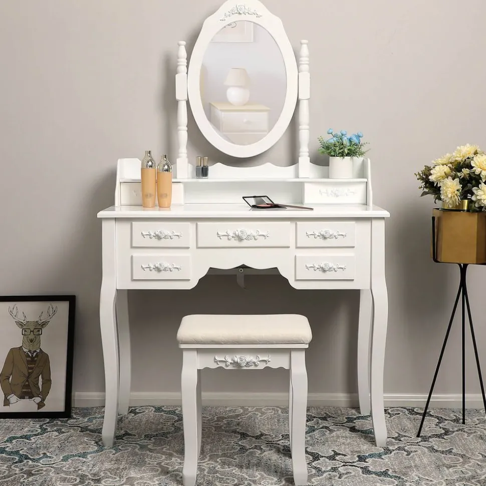 Clearance SONGMICS Set coiffeuse 7 tiroirs Blanc