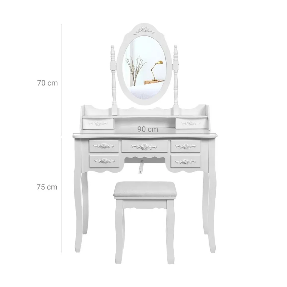 Clearance SONGMICS Set coiffeuse 7 tiroirs Blanc