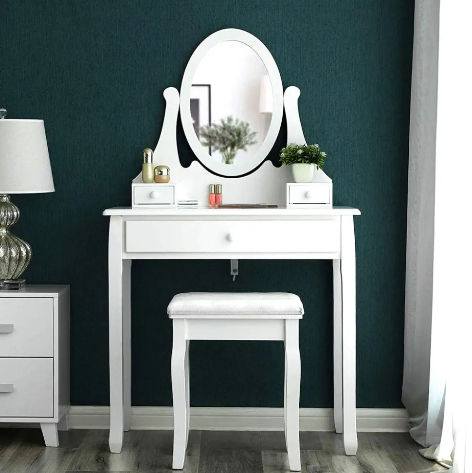 Hot SONGMICS Set coiffeuse miroir ovale