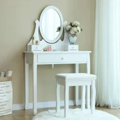 Hot SONGMICS Set coiffeuse miroir ovale