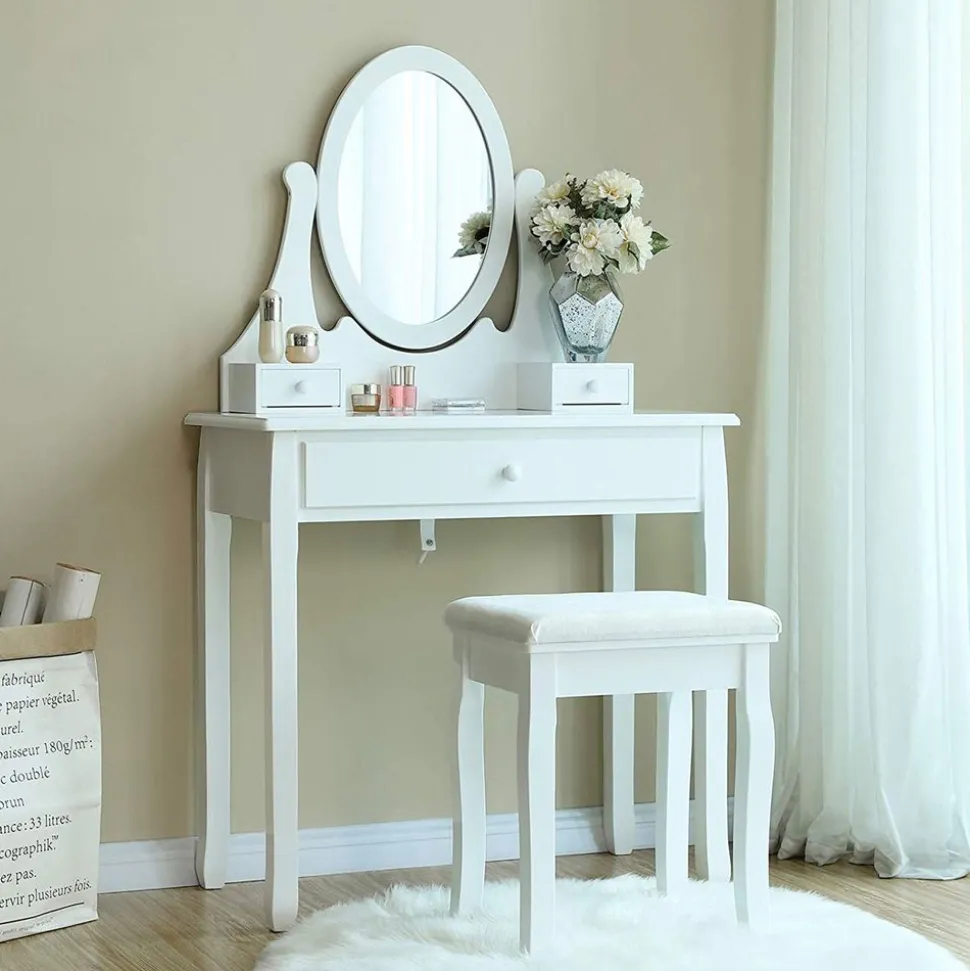 Hot SONGMICS Set coiffeuse miroir ovale