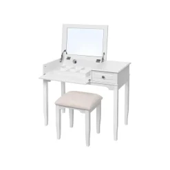 New SONGMICS Set coiffeuse miroir pliable Blanc